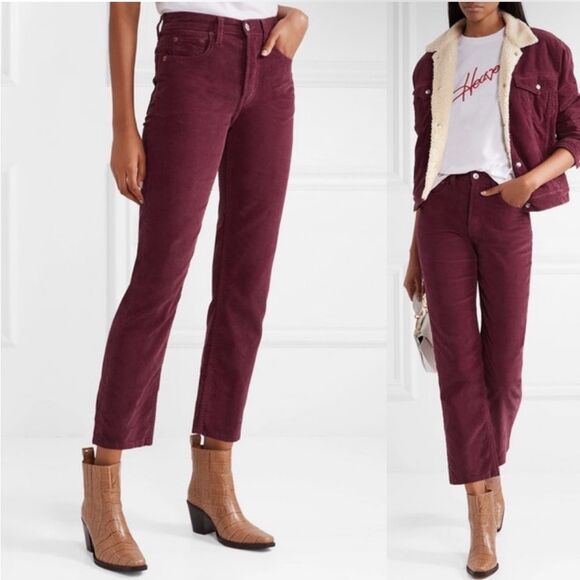 Re/Done Originals Burgundy Red High Rise Stovepipe Corduroy Jeans NWT Size 32 - Picture 1 of 15